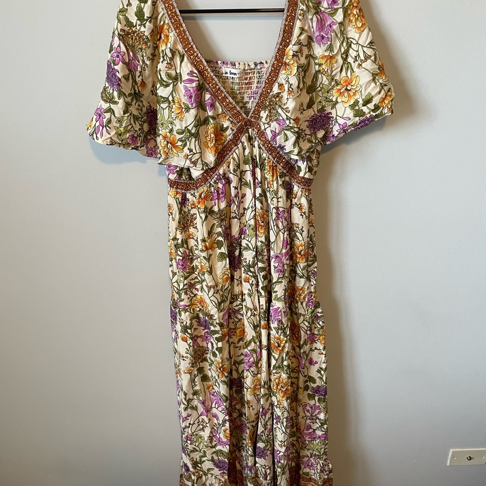 Cream and Pink Flutter Sleeve Maxi Sundress